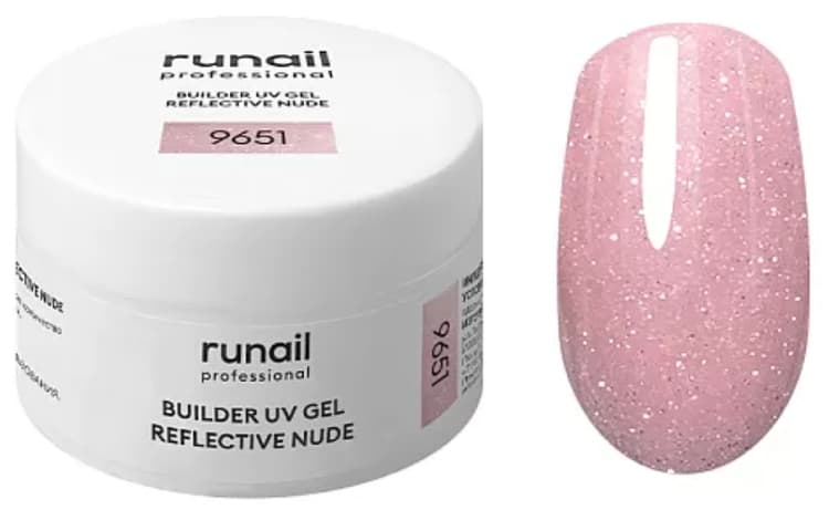 RuNail Моделирующий УФ-гель светоотражающий BUILDER UV GEL REFLECTIVE NUDE, 15г №9651