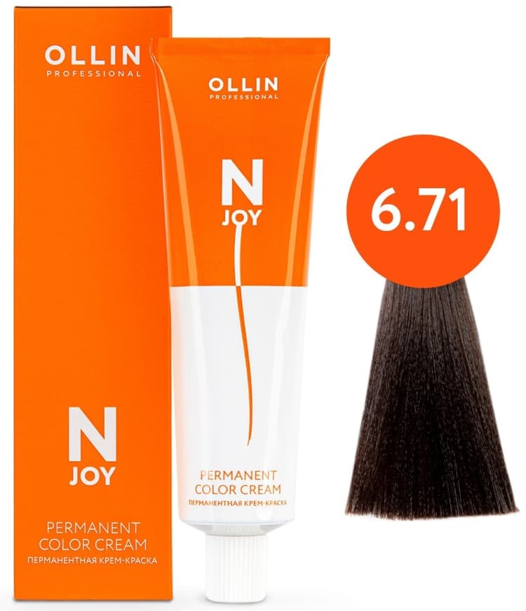 OLLIN "N-JOY"  6/71 – темно-русый коричнево-пепельный, перманентная крем-краска для волос 100мл