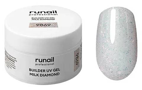 RuNail Моделирующий УФ-гель светоотражающий BUILDER UV GEL MILK DIAMOND, 15г №9869