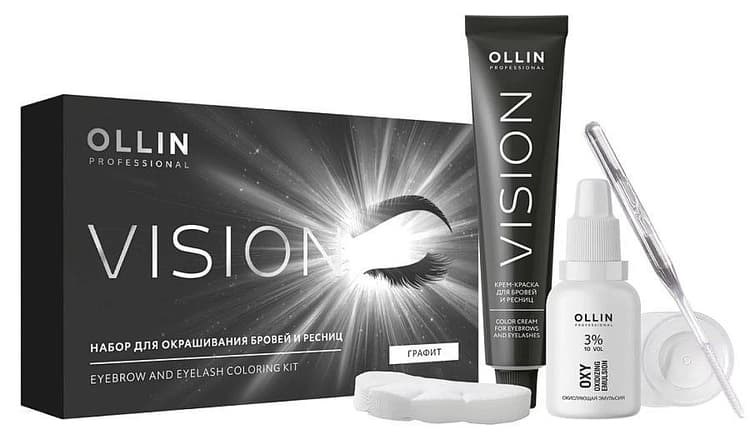OLLIN VISION SET graphite (графит) Крем-краска для бровей и ресниц 20мл (в наборе) 