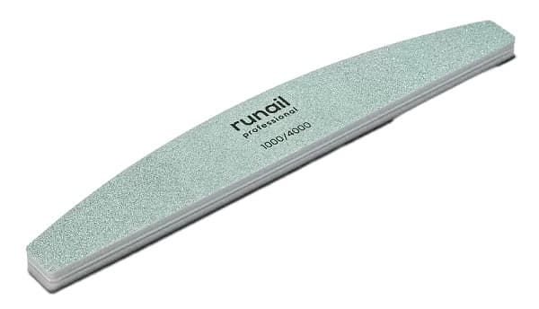 RuNail Полировщик двухсторонний для ногтей (зеленый, полукруглый, 1000/4000)
