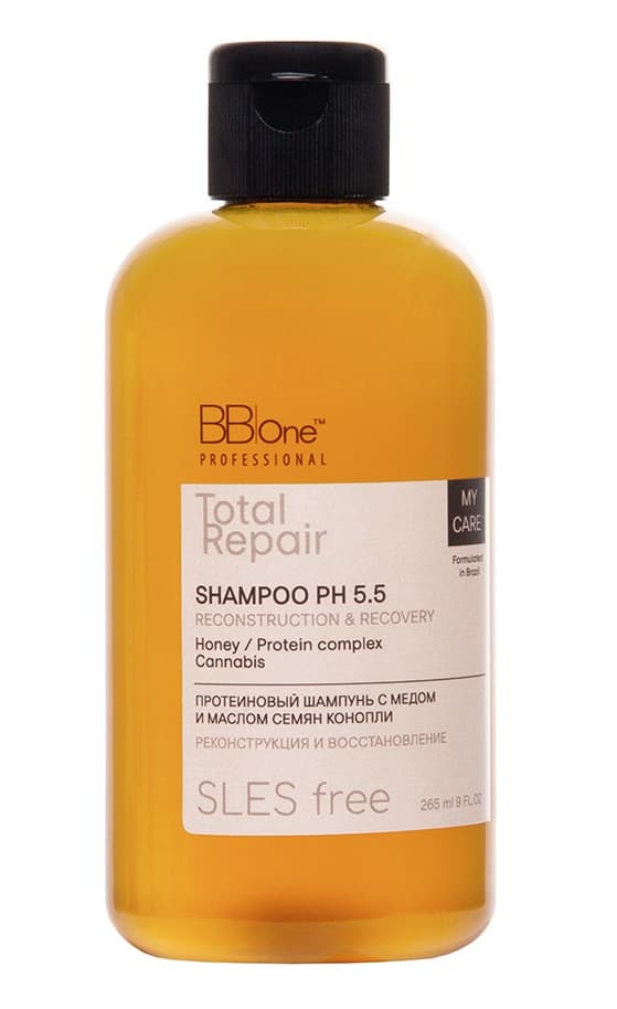 BB One Total Repair Протеиновый шампунь с медом и маслом семян конопли 265 мл 