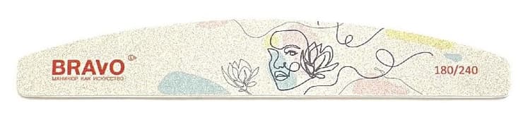 Bravo Пилка для маникюра 180/240 полуовал, белая, Абстракция