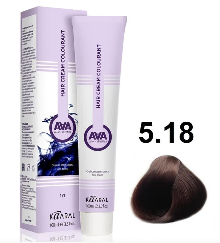 KAARAL AAA Hair crem colorant 5.18 светло-коричневый пепельный каштан 100мл
