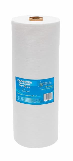 Салфетки спанлейс Белый 50г/м2 30*30 - 100шт. в рулоне
