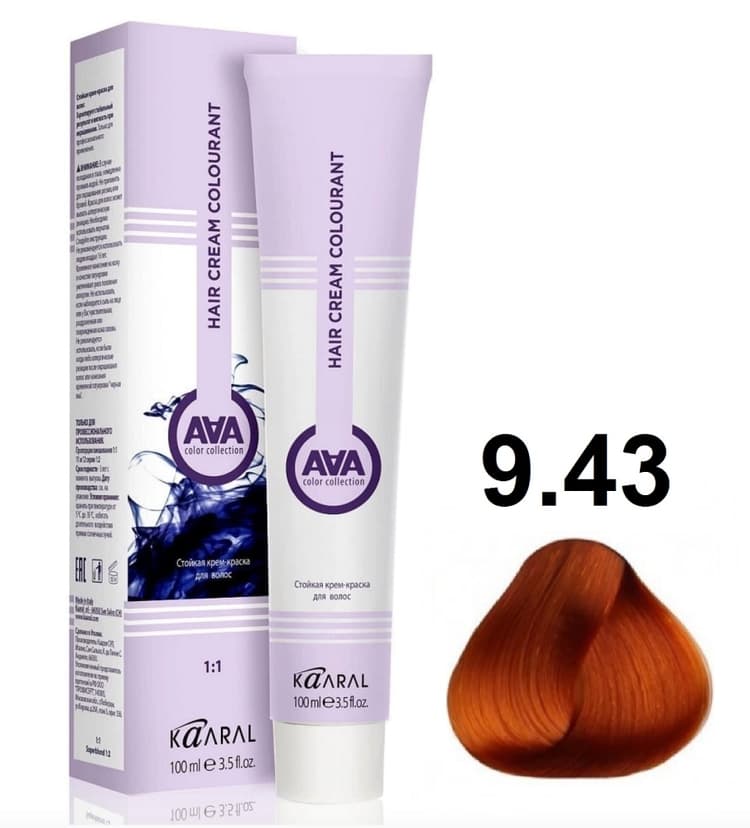KAARAL AAA Hair crem colorant 9.43 очень светлый  медно-золотистый блондин 100мл