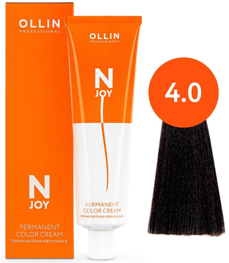 OLLIN "N-JOY"  4/0 – шатен, перманентная крем-краска для волос 100мл