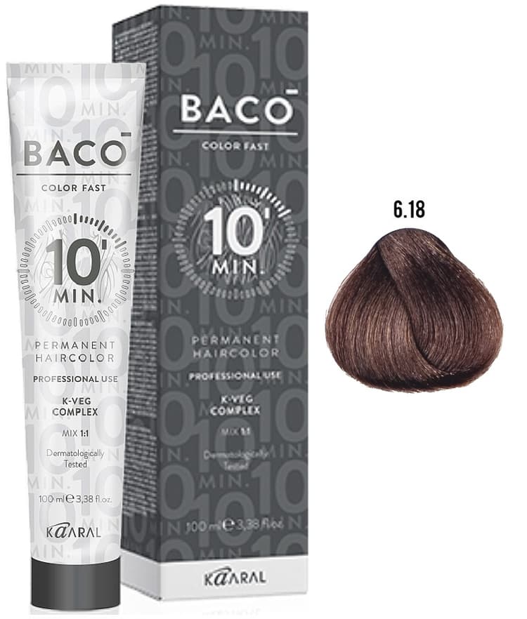 KAARAL Baco Color Fast 6.18 темный блондин пепельно-коричневый 100 мл