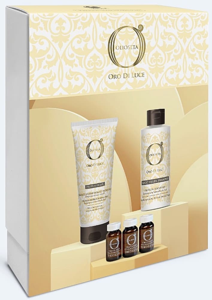 BAREX OLIOSETA Oro DI Luce Набор FILLER EXPERIENCE (протеиновый филлер 250мл+Шампунь FILLER 250мл+флюид-филлер 3х15м)
