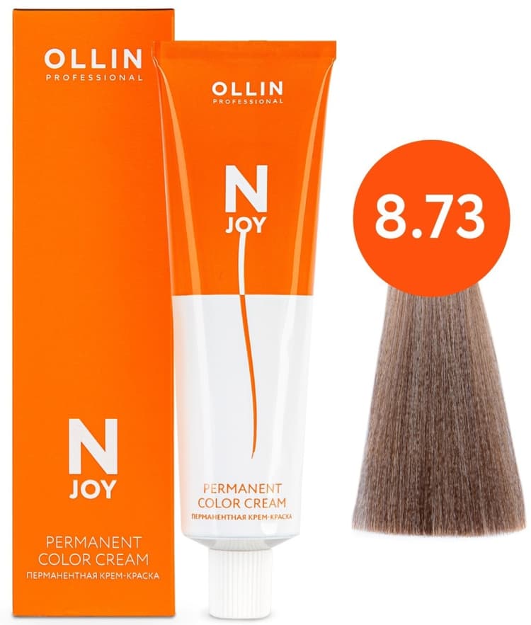OLLIN "N-JOY"  8/73 – светло–русый коричнево–золотистый, перманентная крем-краска для волос 100мл