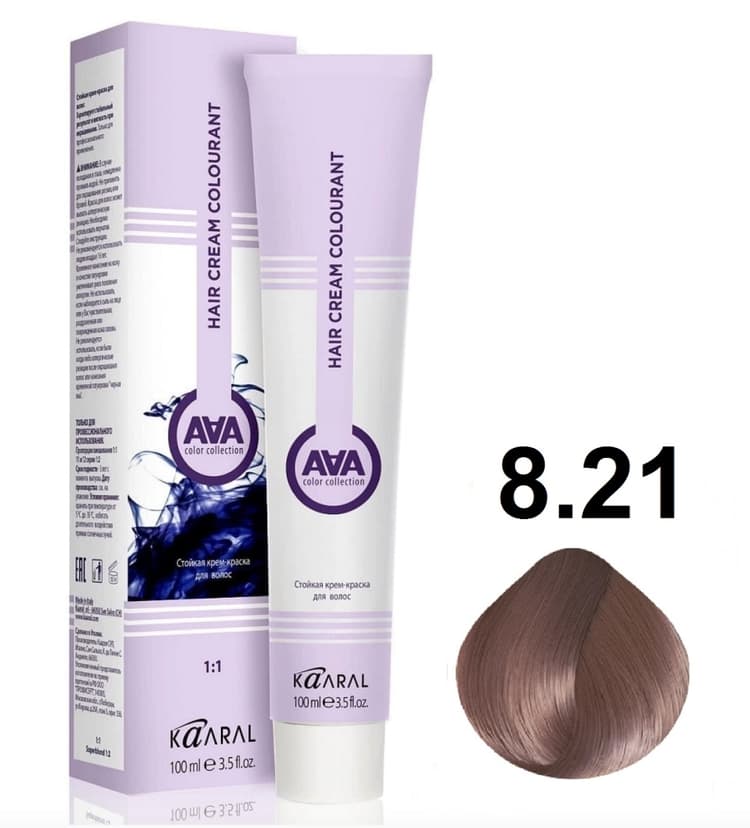 KAARAL AAA Hair crem colorant 8.21 светлый блондин фиолетово-пепельный 100мл 