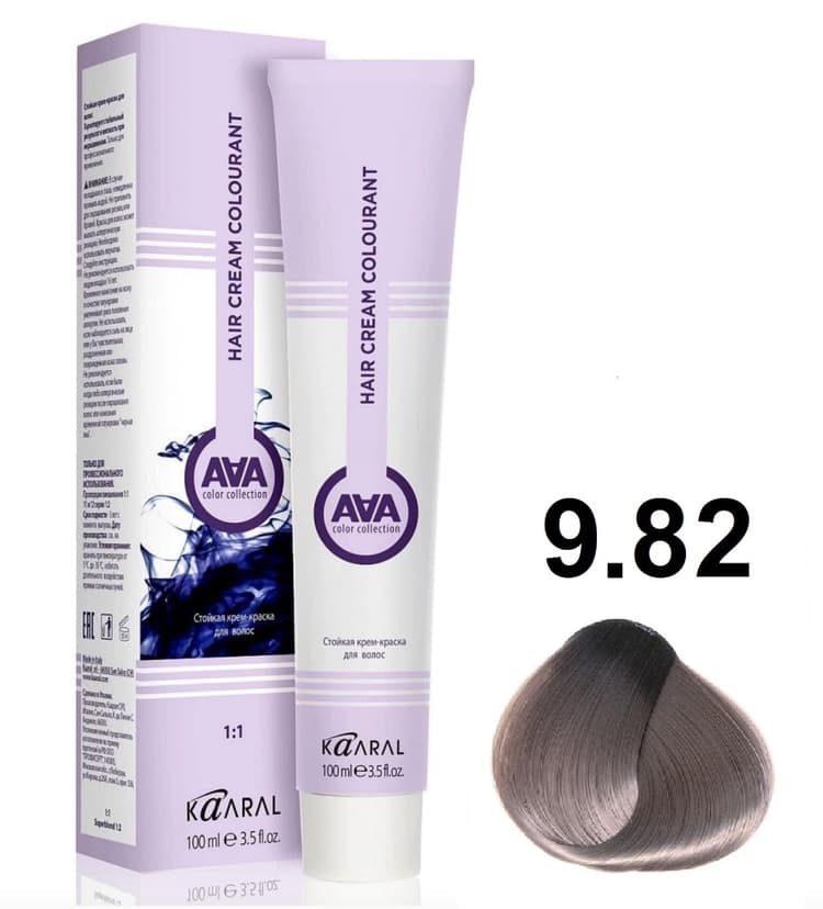 KAARAL AAA Hair crem colorant 9.82 очень светлый блондин бежево-фиолетовый 100мл 
