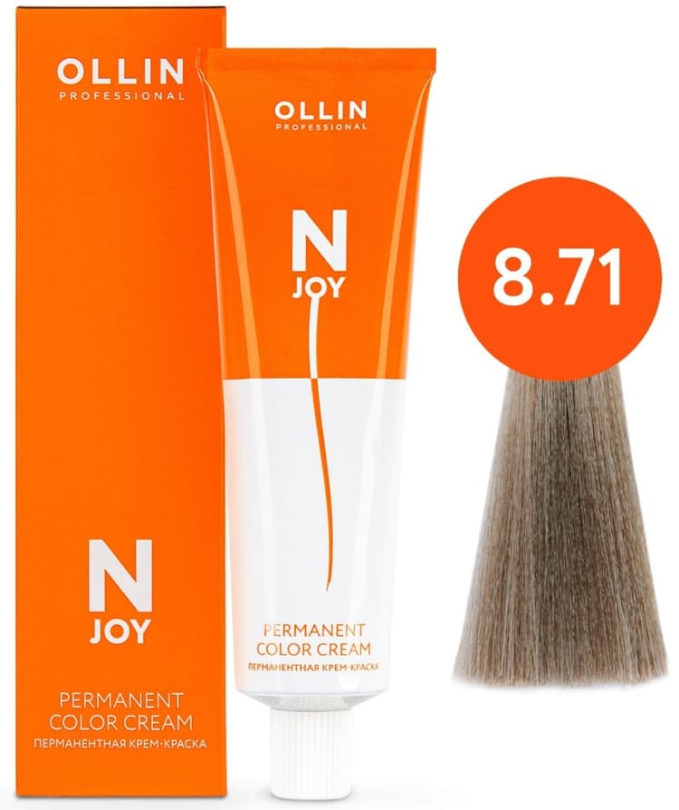OLLIN "N-JOY"  8/71 – светло-русый коричнево-пепельный, перманентная крем-краска для волос 100мл