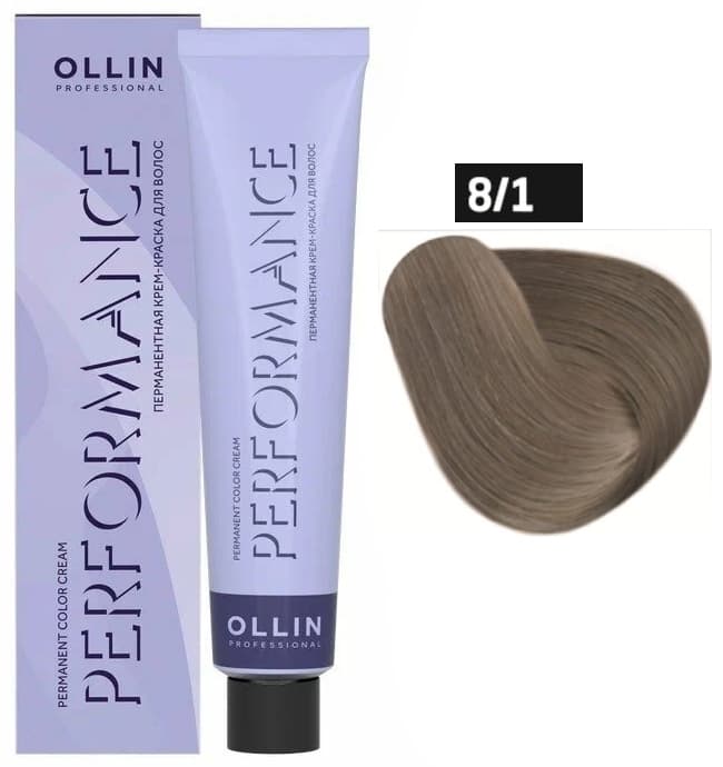 OLLIN PERFORMANCE  8/1 светло-русый пепельный 60мл Перманентная крем-краска для волос