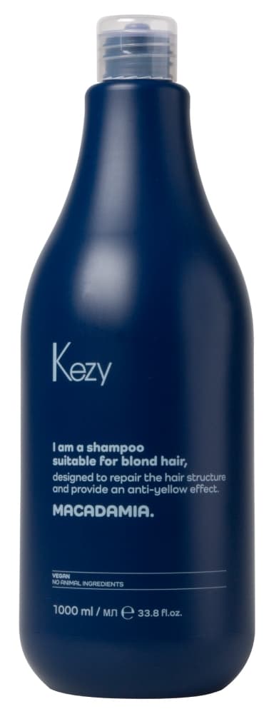 Kezy I am MACADAMIA Шампунь нейтрализирующий желтизну для светлых волос с маслом макадамии 1000 мл.