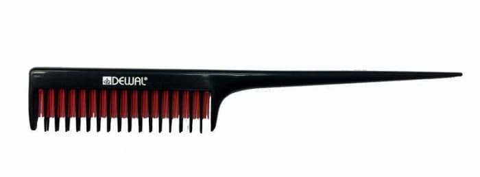 Dewal Расческа для начеса с пластиковым хвостиком, 3-х рядная, черная с красным, 20,5 см 
