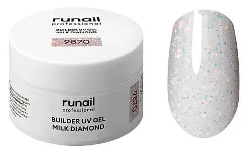 RuNail Моделирующий УФ-гель светоотражающий BUILDER UV GEL MILK DIAMOND, 15г №9870