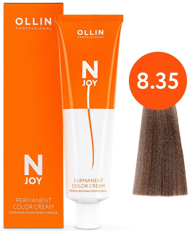 OLLIN "N-JOY"  8/35 - светло-русый золотисто-махагоновый, перманентная крем-краска для волос 100мл