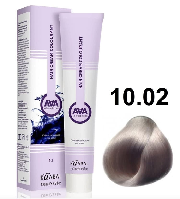 KAARAL AAA Hair crem colorant 10.02 очень-очень светлый фиолетовый блондин 100мл