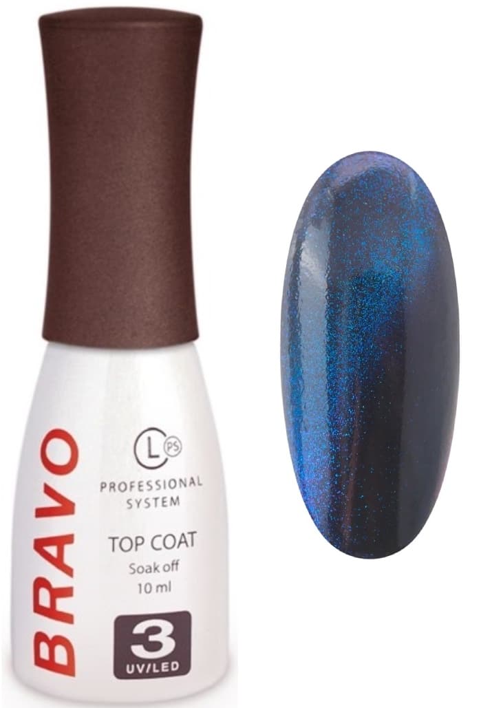 Bravo Верхнее покрытие без липкого слоя CAT'S EYE светоотражающий  Blue 10мл