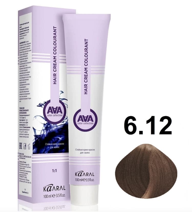 KAARAL AAA Hair crem colorant 6.12 тёмный блондин пепельно-фиолетовый 100мл 