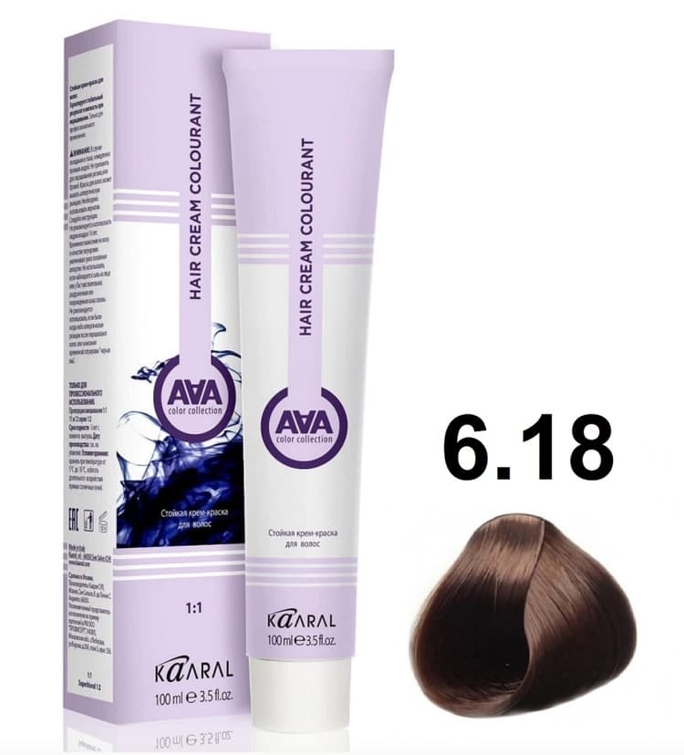 KAARAL AAA Hair crem colorant 6.18 темный блондин пепельно-коричневый 100мл
