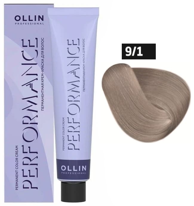 OLLIN PERFORMANCE  9/1 блондин пепельный 60мл Перманентная крем-краска для волос