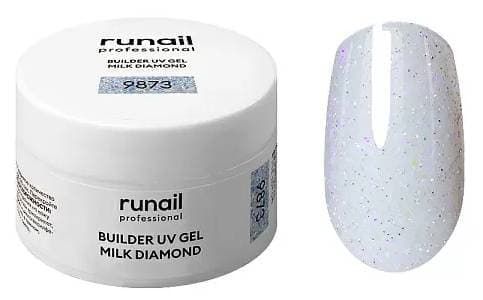 RuNail Моделирующий УФ-гель светоотражающий BUILDER UV GEL MILK DIAMOND, 15г №9873