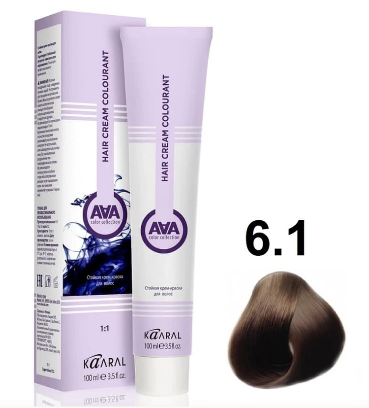 KAARAL AAA Hair crem colorant 6.1 темно-пепельный блондин 100мл