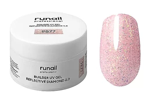 RuNail Моделирующий УФ-гель светоотражающий BUILDER UV GEL REFLECTIVE DIAMOND 2.0, 15г №9877