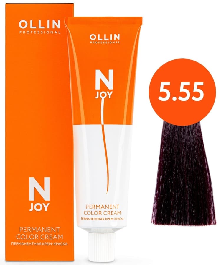 OLLIN "N-JOY"  5/55 – светлый шатен интенсивно-махагоновый, перманентная крем-краска для волос 100мл