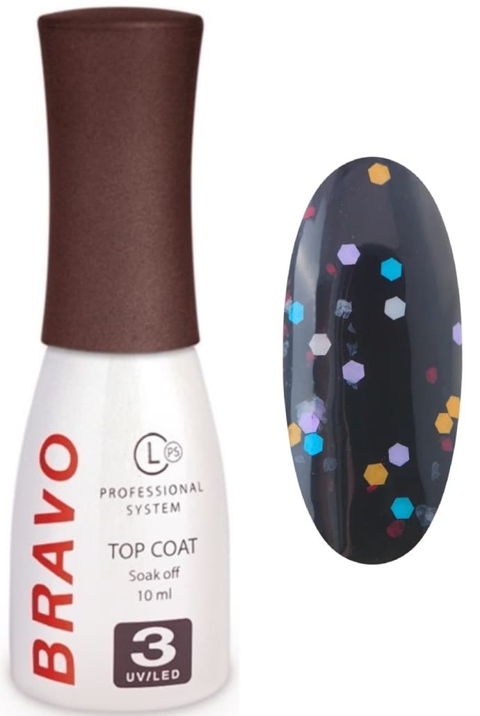 Bravo Верхнее покрытие без липкого слоя TOP CONFETTI №2 10мл.