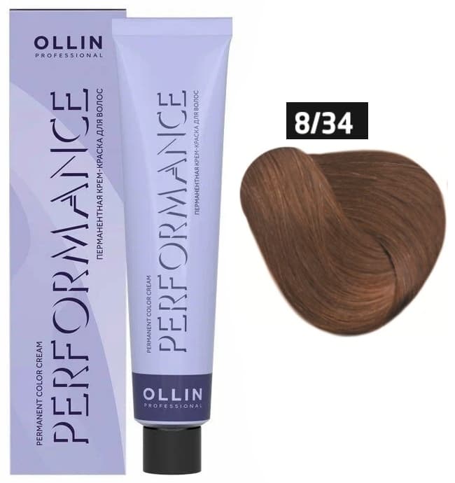 OLLIN PERFORMANCE  8/34 светло-русый золотисто-медный 60мл Перманентная крем-краска для волос