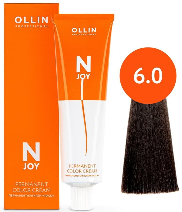 OLLIN "N-JOY"  6/0 – темно-русый, перманентная крем-краска для волос 100мл