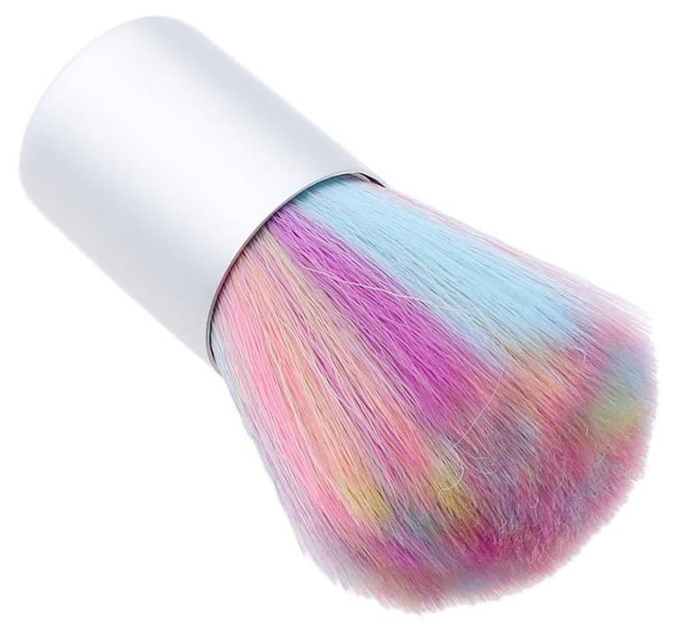 Кисть-сметка для маникюра с радужным ворсом, ручка серебряная 