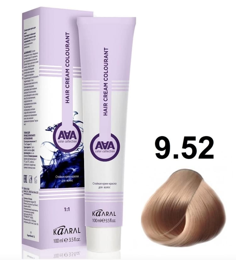 KAARAL AAA Hair crem colorant 9.52 Очень светлый розово-перламутровый блондин 100мл