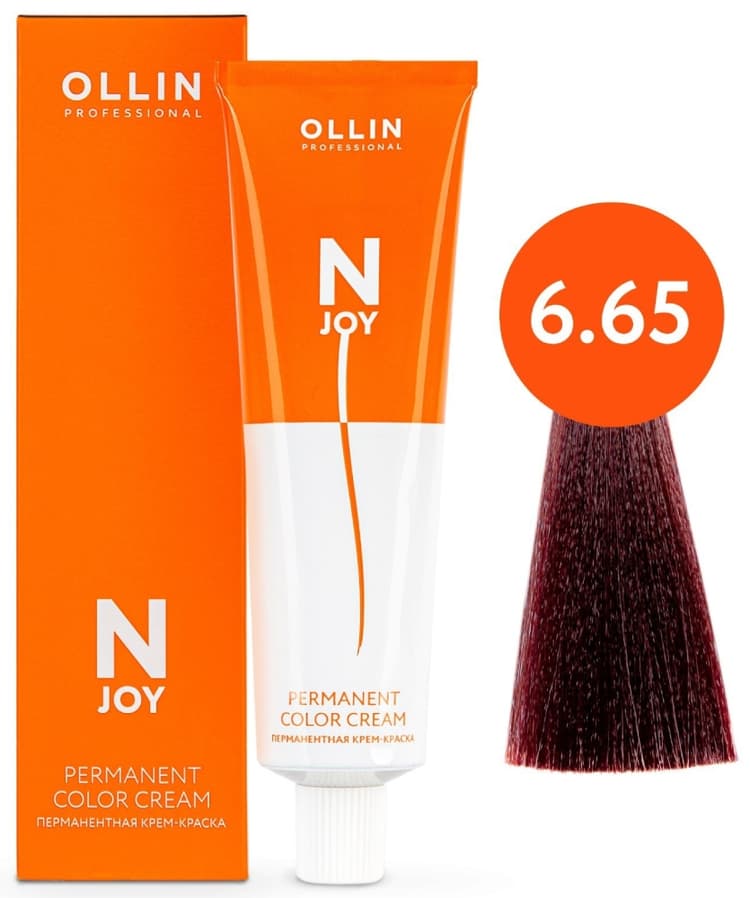 OLLIN "N-JOY"  6/65 – темно-русый красно-махагоновый, перманентная крем-краска для волос 100мл