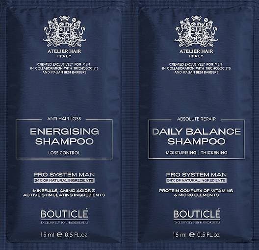 Bouticle Пробник MAN шампунь-баланс/укрепляющий шампунь против выпадения 15+15мл