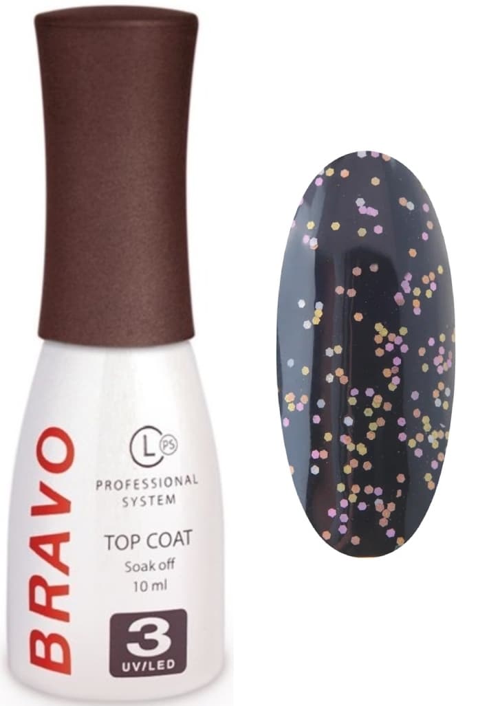 Bravo Верхнее покрытие без липкого слоя TOP CONFETTI №4 10 мл. 