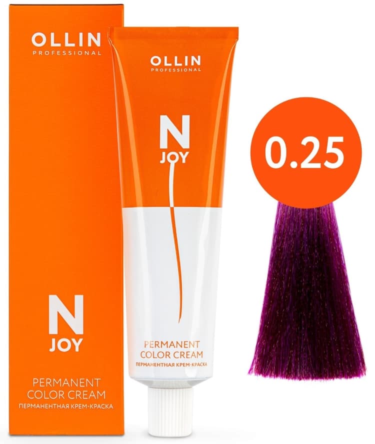 OLLIN "N-JOY" 0/25 – фиолетово-махагоновый (розовый), перманентная крем-краска для волос 100мл