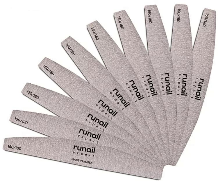 RuNail Пилка для искусственных ногтей (серая, полукруглая, 150/180) Expert 10шт/уп.